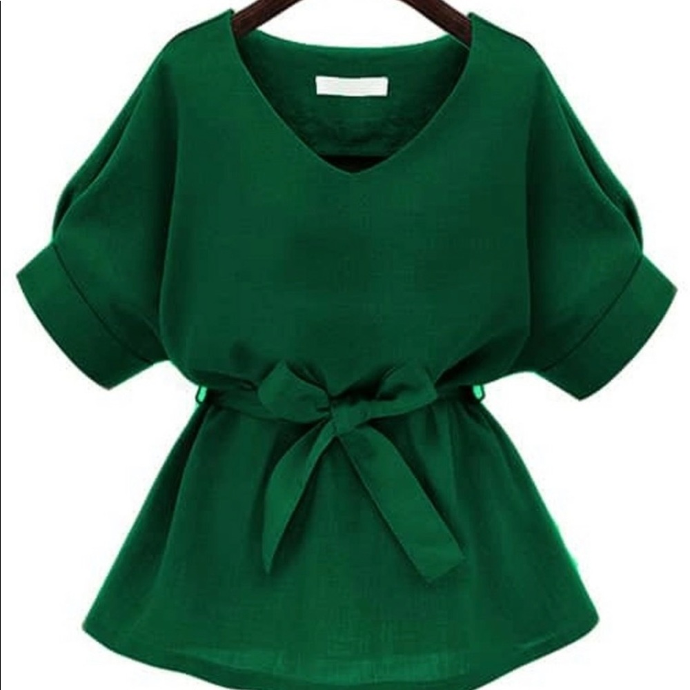 SHEIN | V-Neck Self Tie Waist Blouse